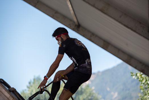 Encamp, Andorra : 2020 Sept 05 : Competitors participate in the 2020 Spartan Race obstacle racing challenge in Andorra, on september 05, 2020.