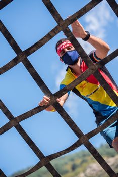 Encamp, Andorra : 2020 Sept 05 : Competitors participate in the 2020 Spartan Race obstacle racing challenge in Andorra, on september 05, 2020.