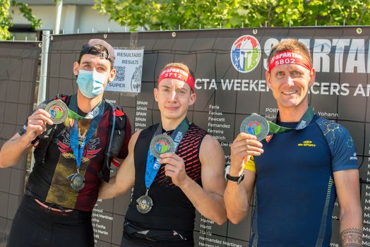 Encamp, Andorra : 2020 Sept 05 : Competitors participate in the 2020 Spartan Race obstacle racing challenge in Andorra, on september 05, 2020.