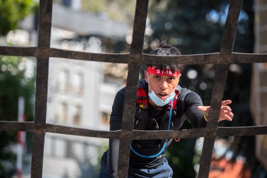 Encamp, Andorra : 2020 Sept 05 : Competitors participate in the 2020 Spartan Race obstacle racing challenge in Andorra, on september 05, 2020.