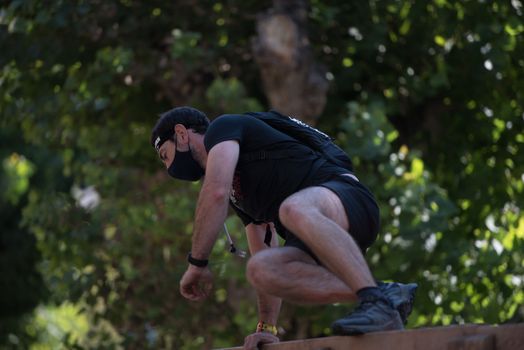 Encamp, Andorra : 2020 Sept 05 : Competitors participate in the 2020 Spartan Race obstacle racing challenge in Andorra, on september 05, 2020.