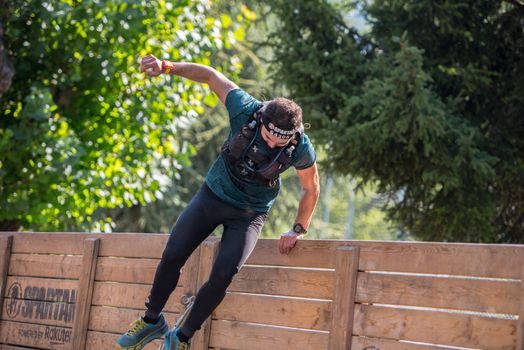 Encamp, Andorra : 2020 Sept 05 : Competitors participate in the 2020 Spartan Race obstacle racing challenge in Andorra, on september 05, 2020.