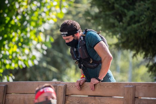 Encamp, Andorra : 2020 Sept 05 : Competitors participate in the 2020 Spartan Race obstacle racing challenge in Andorra, on september 05, 2020.