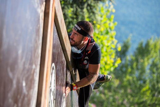 Encamp, Andorra : 2020 Sept 05 : Competitors participate in the 2020 Spartan Race obstacle racing challenge in Andorra, on september 05, 2020.