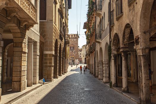 TREVISO, ITALY 13 AUGUST 2020: View of Calamaggiore one of the main street in Treviso in Italy