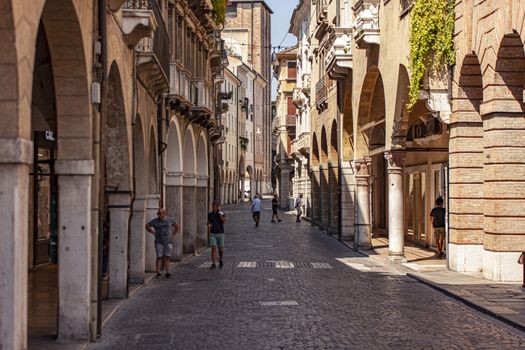 TREVISO, ITALY 13 AUGUST 2020: View of Calamaggiore one of the main street in Treviso in Italy