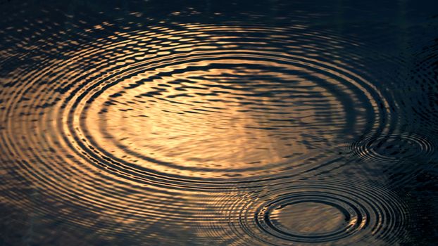 Rain drops on blue water swimming pool top view and sun light reflect on the texture.