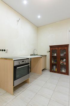 The interior of a budget kitchen, assembled for the period of apartment renovation