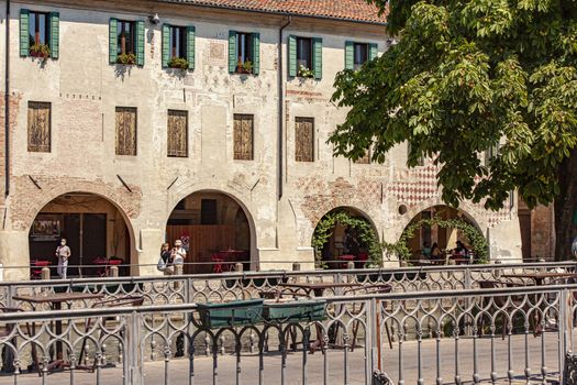 TREVISO, ITALY 13 AUGUST 2020: Isola della pescheria, fish market island in english, in Treviso in Italy