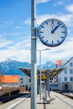 Vintage clock in train station