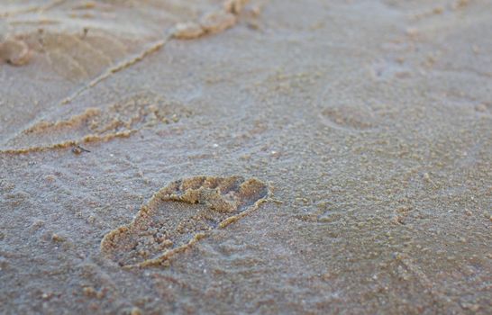 Footprints on sand with textured background.