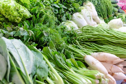Image of Fresh Ripe Organic Vegetables in local market, Thailand