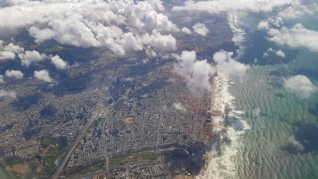 High angle Aerial of Tel Aviv in Israel, with beach and HaZafon HaChadash visible.