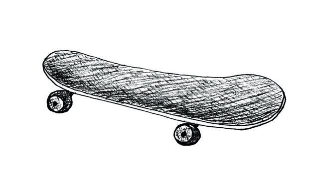 Skateboard ,longboard, pennyboard isolated on white background. Engraved style illustration for poster, decoration or print. Hand drawn sketch. Detailed vintage etching drawing. 