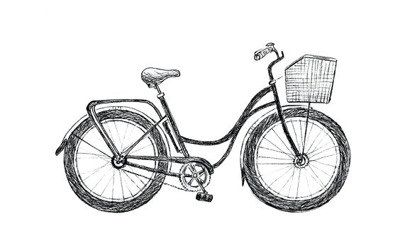 Vintage road bicycle hand drawn illustration. Eco transport sketch isolated on white background.