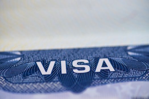 Macro shot of united states visa on passport