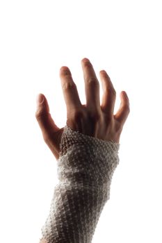 wrist wrapped with healing bandage, isolated on white