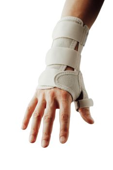 wrist and hand orthotics support for carpal tunnel syndrome healing, isolated on white