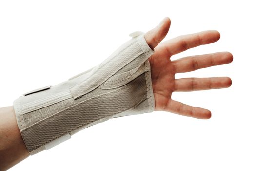 wrist and hand orthotics support for carpal tunnel syndrome healing, isolated on white