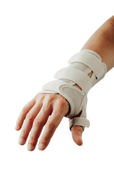 wrist and hand orthotics support for carpal tunnel syndrome healing, isolated on white