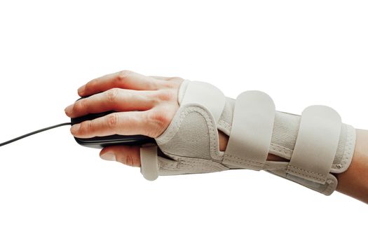 wrist and hand orthotics support for carpal tunnel syndrome healing, isolated on white