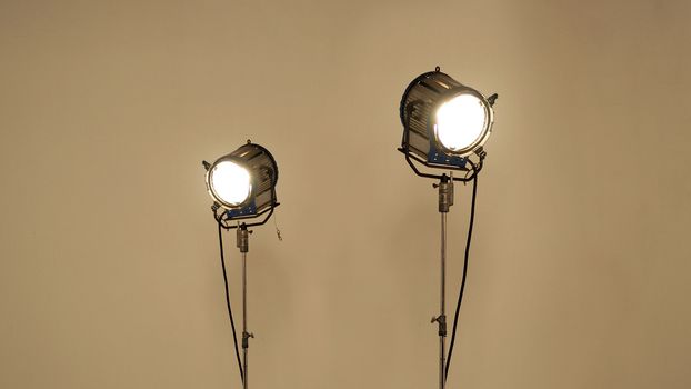 Big LED spotlight equipment for video or movie shooting in studio production.