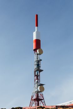 Teide Observatory telecommunications tower in Tenerife, closeup view