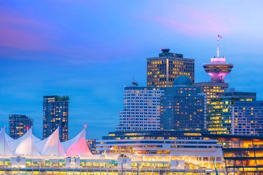 Beautiful view of downtown Vancouver skyline, British Columbia, Canada at sunset