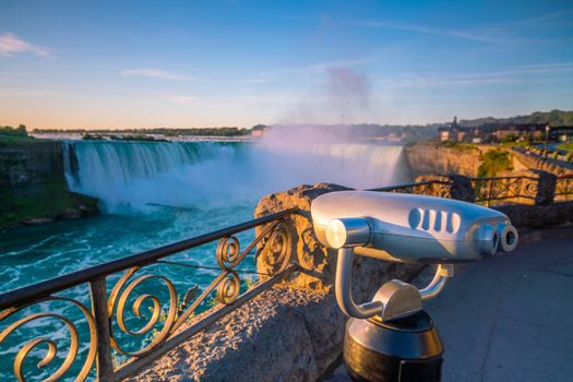 Binocular at Niagara Falls waterfall view from Ontario, Canada