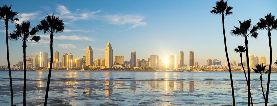 Downtown San Diego skyline in California, USA at sunset