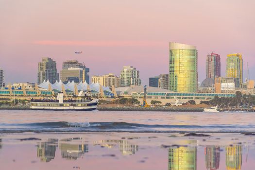 Downtown San Diego skyline in California, USA at sunset