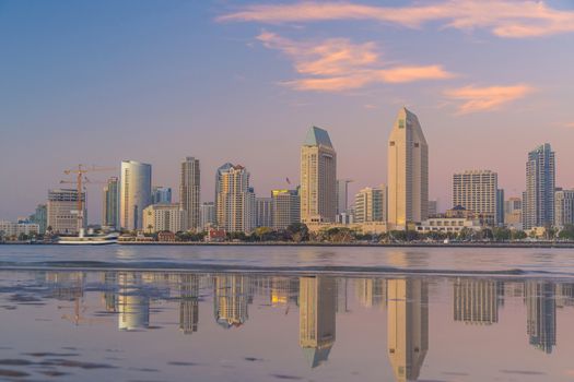 Downtown San Diego skyline in California, USA at sunset