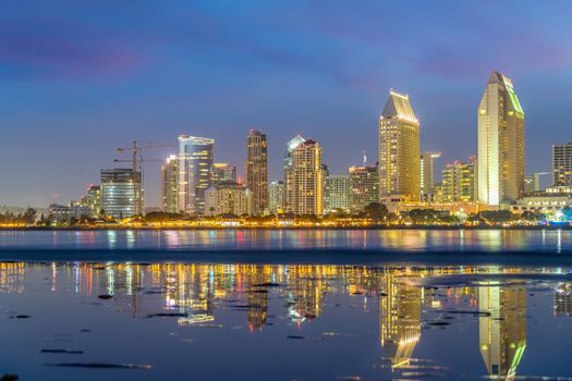 Downtown San Diego skyline in California, USA at sunset