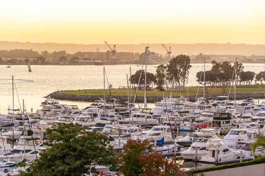 Marina Bay in San Diego, California USA at sunset