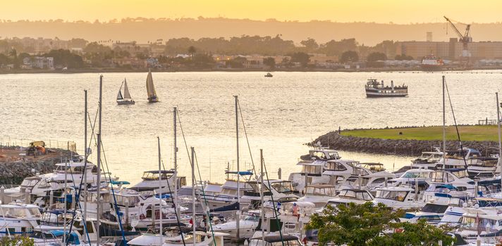 Marina Bay in San Diego, California USA at sunset