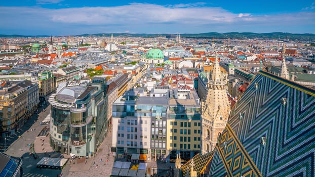 Vienna city skyline, aerial view from above in Austria