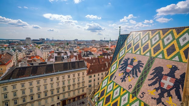 Vienna city skyline, aerial view from above in Austria