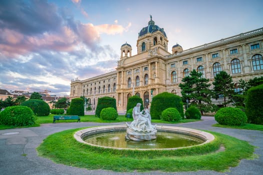 Beautiful view of famous Naturhistorisches Museum (Natural History Museum) at sunset in Vienna, Austria