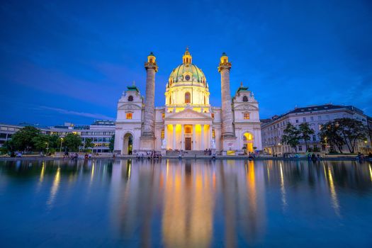 St. Charles's Church (Karlskirche) in Vienna, Austria at twilight