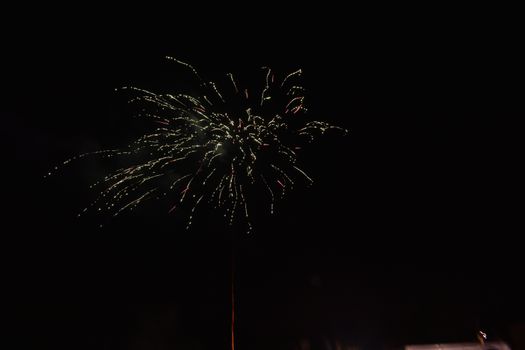 An Explosion of Bright Fireworks on a Pure Black Sky on the Fourth of July