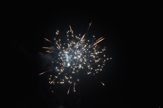 An Explosion of Bright Fireworks on a Pure Black Sky on the Fourth of July