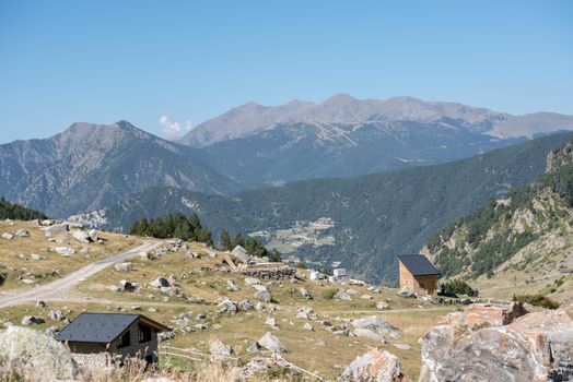 Sunny day in Els Cortals de Encamp on Andorra, Pyrennes Mountians.