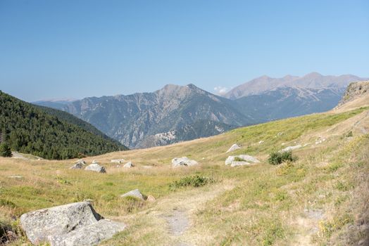 Sunny day in Els Cortals de Encamp on Andorra, Pyrennes Mountians.