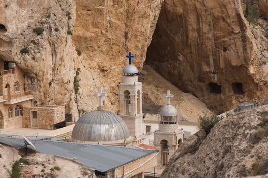 Maaloula, Syria 04/14/2009 was a small Christian town with a monastery and Convent of Saint Thecla before the war now and now in ruins. Greek Orthodox and catholic monastery and conventHigh quality photo