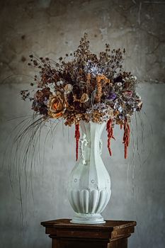Bouquet of dried flowers in an abandoned palace