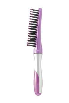 A black silver and pink hairbrush side view isolated on white with clipping path