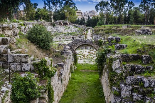 Ruins of one of the entrances to the roman circus of syracuse in sicily