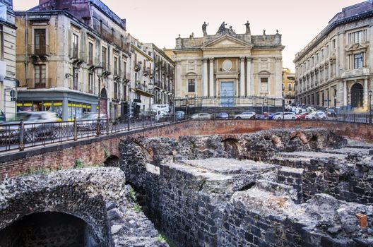 Center of the city of catania with Roman archaeological remains