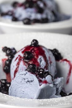 closeup of blueberry ice cream in plates