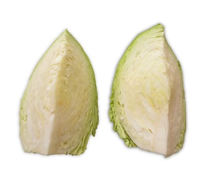 Two pieces of cabbage on a white background